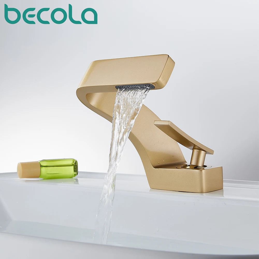 Becola Brushed Gold Basin Faucet Black Bathroom Mixer