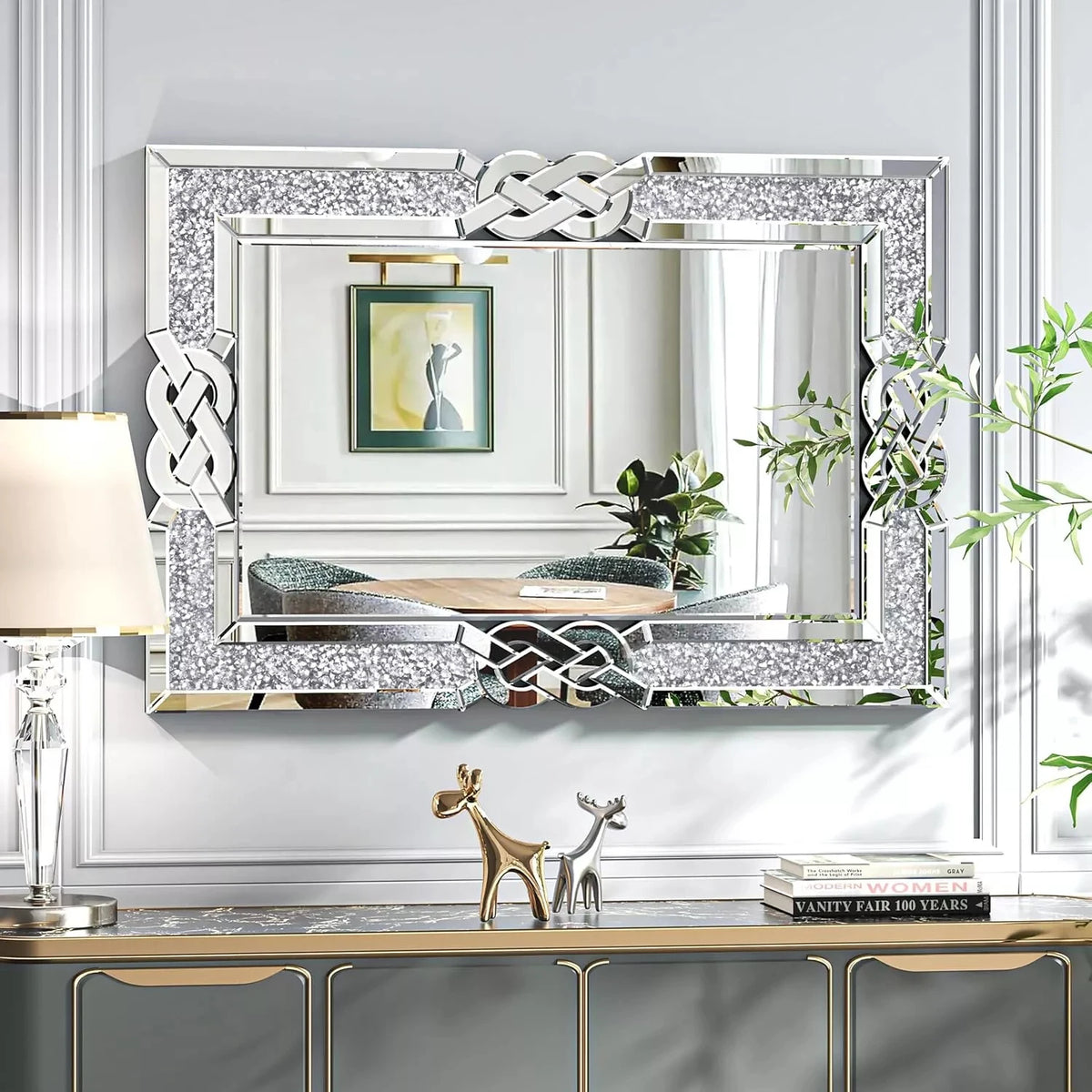 Wisfor Crushed Diamond Wall Mirror Rectangular Glass Silver