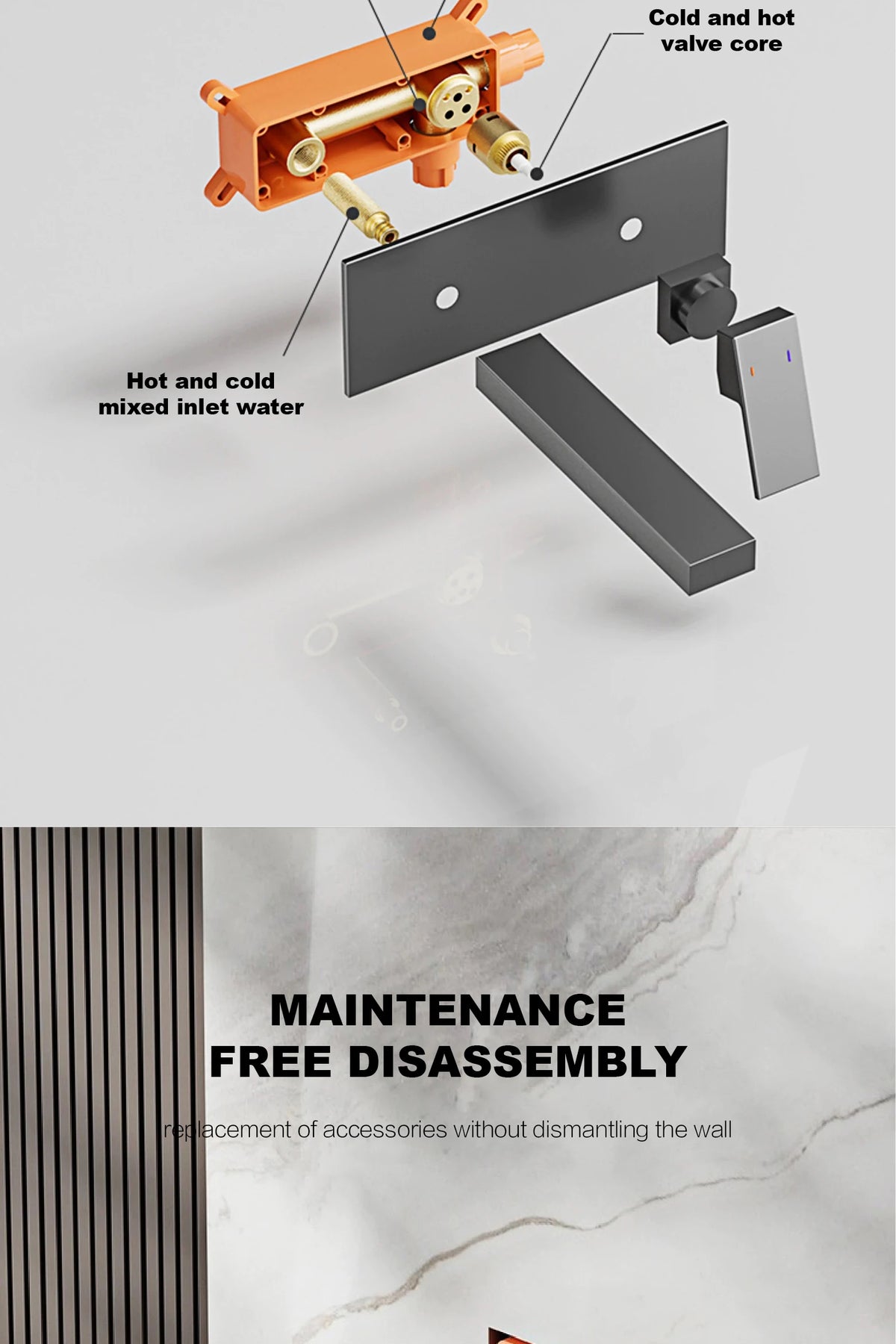 Luxury Brass Black Bathroom Simple Faucet Wall Mounted