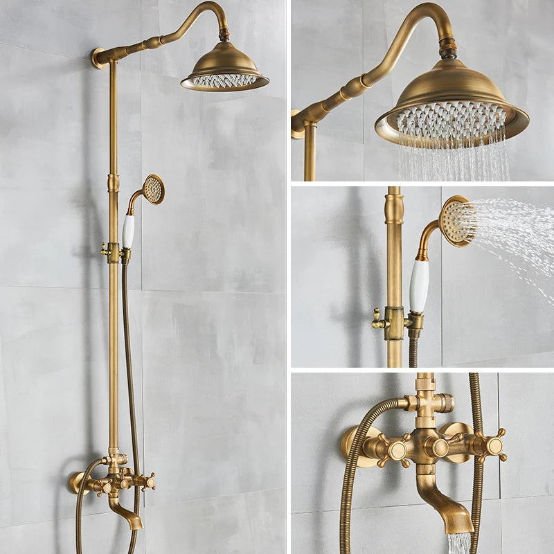 Quyanre Antique Brass Shower Faucets Wall Mount Antique