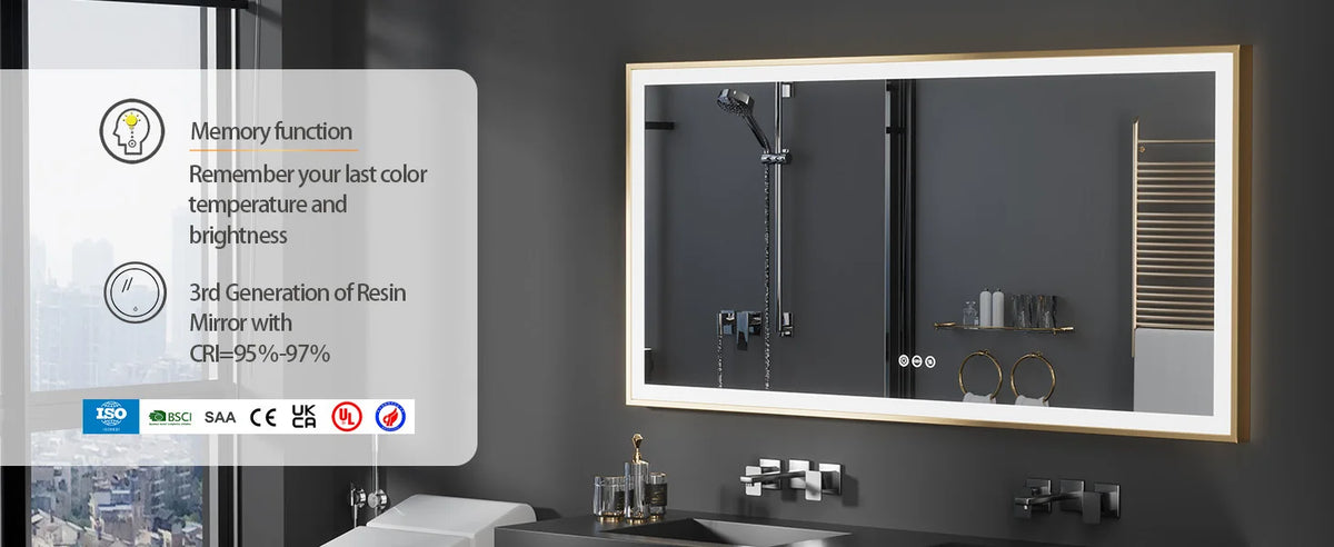 Led Bathroom Vanity Mirror Gold Frame Front Lighted