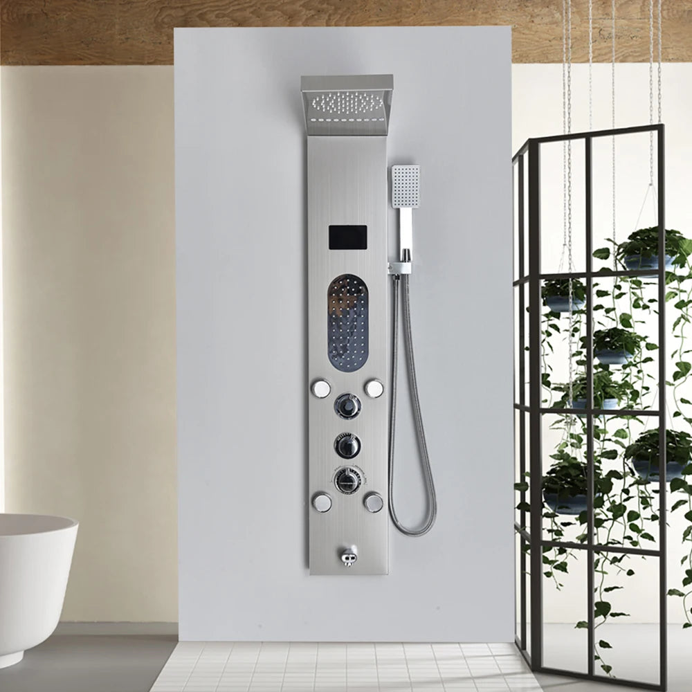 Golden Black Shower Panel Wall Rain Waterfall Shower