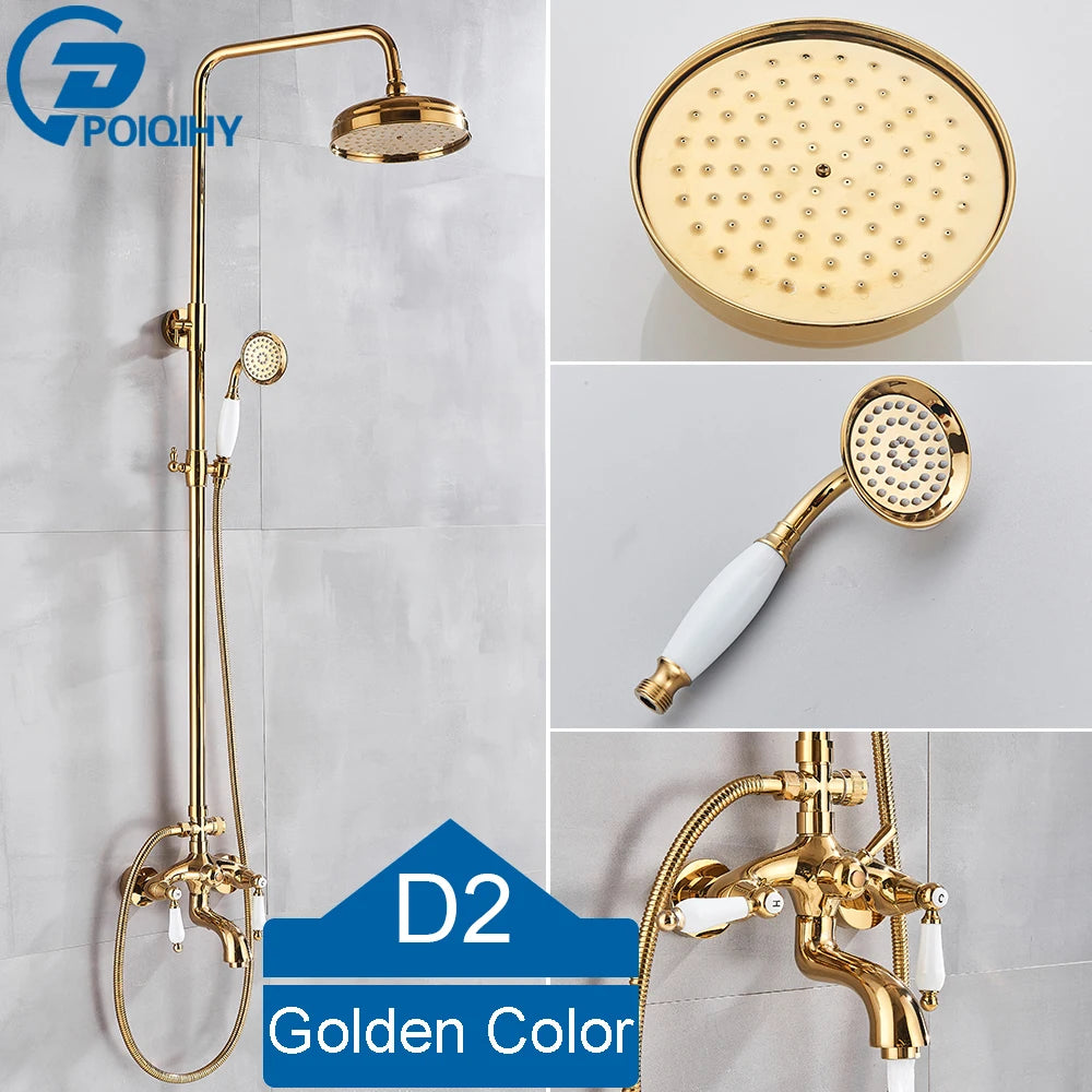 Golden Shower Bathroom Bath Shower Faucet Brass Swivel