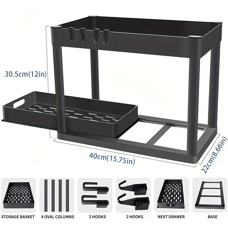 2-Tier Sliding Under Sink Organizer Space-Saving Bathroom Cabinet