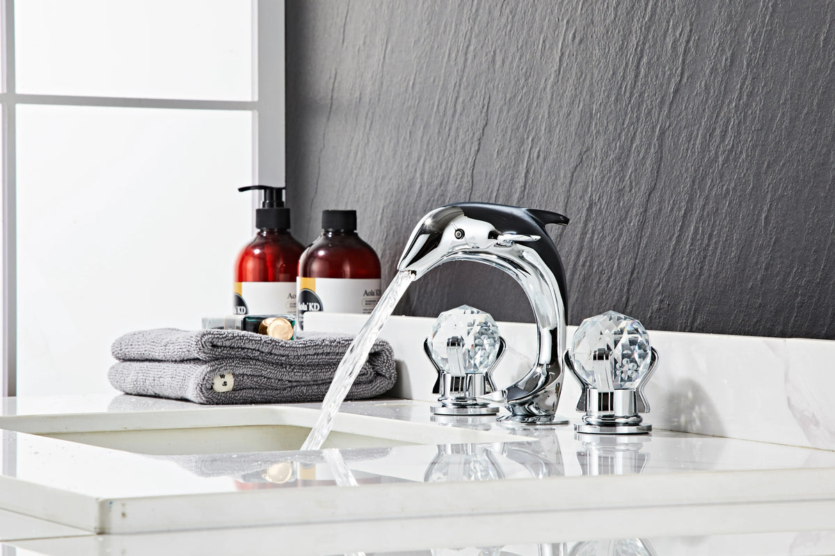 3pcs Golden Bathroom Basin Faucet Crystal Handle Widespread