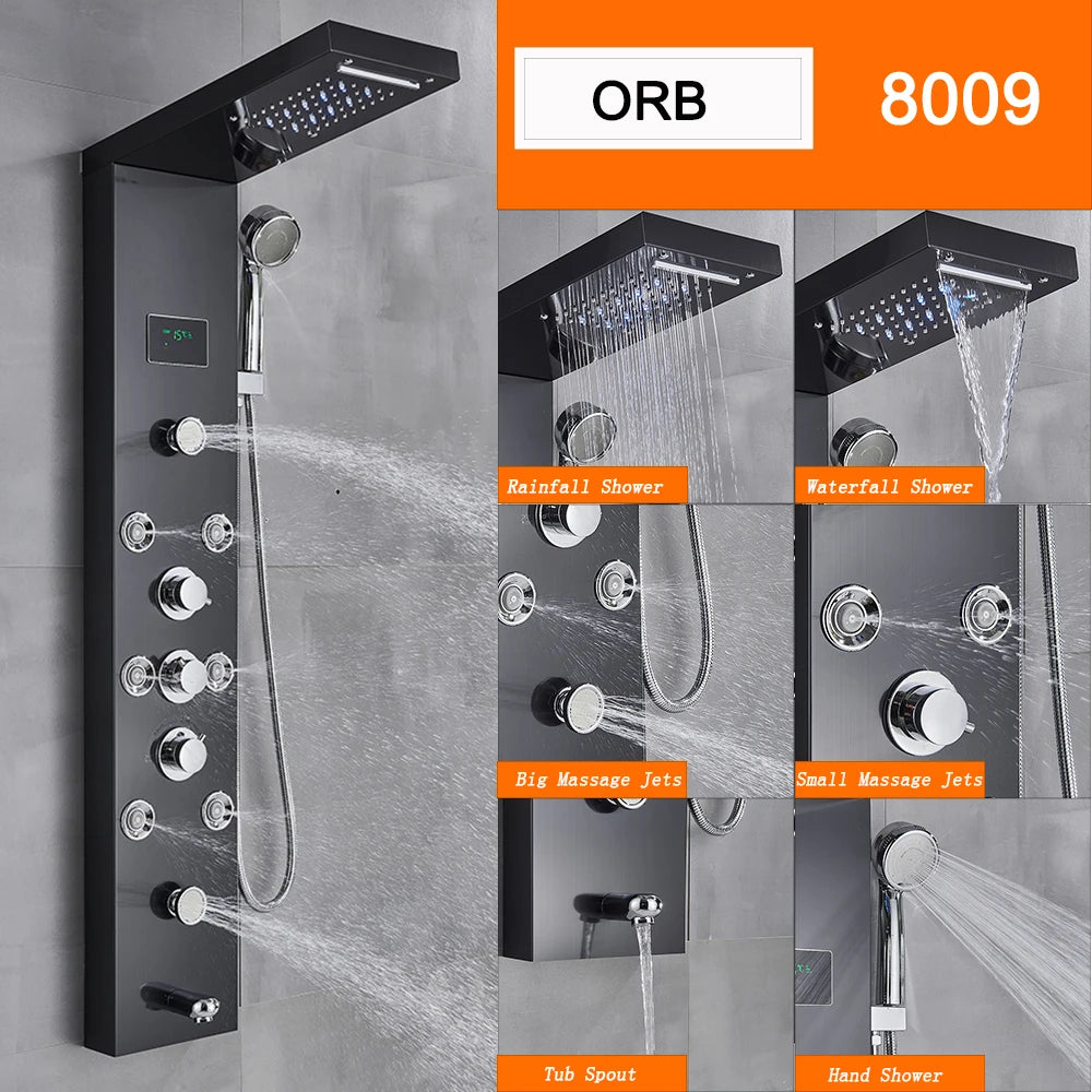 Black Led Shower Panel Column Shower Faucet Bathtub