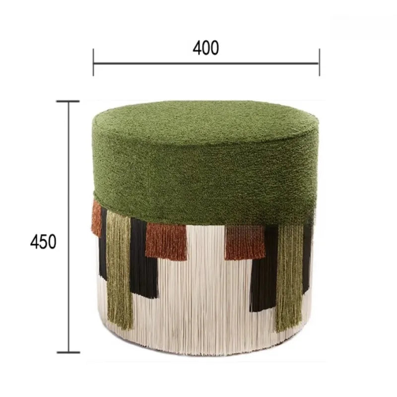 Designer Vintage Tassel Accent Stool Mid-Century Velvet Vanity