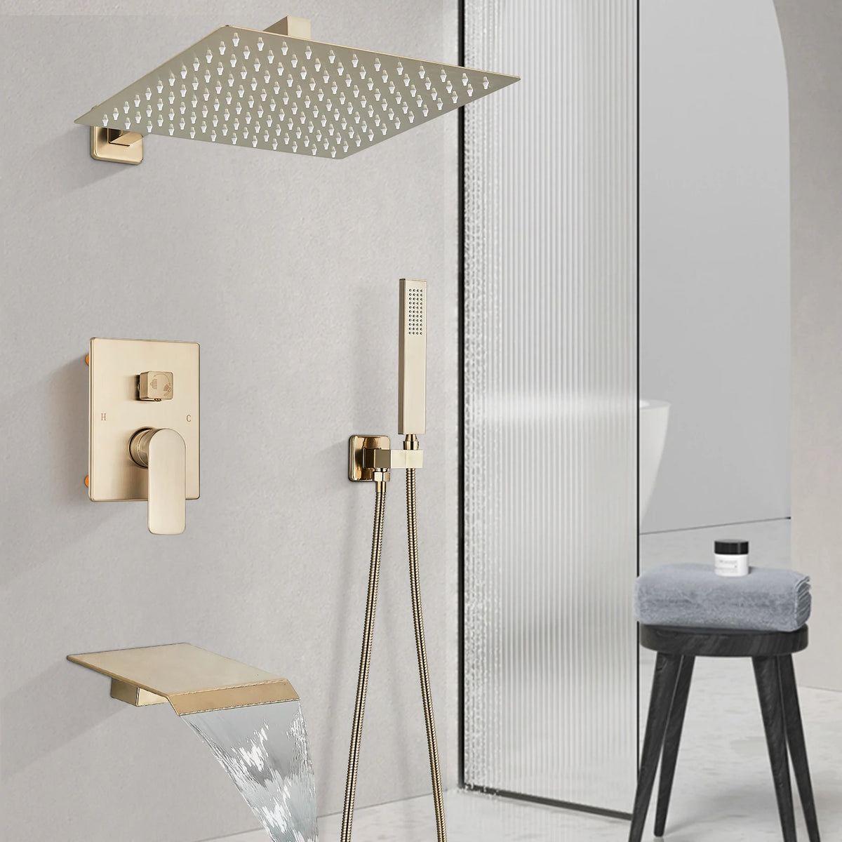 Brushed Gold Bathroom Shower Faucet 2/3 Way Rainfall