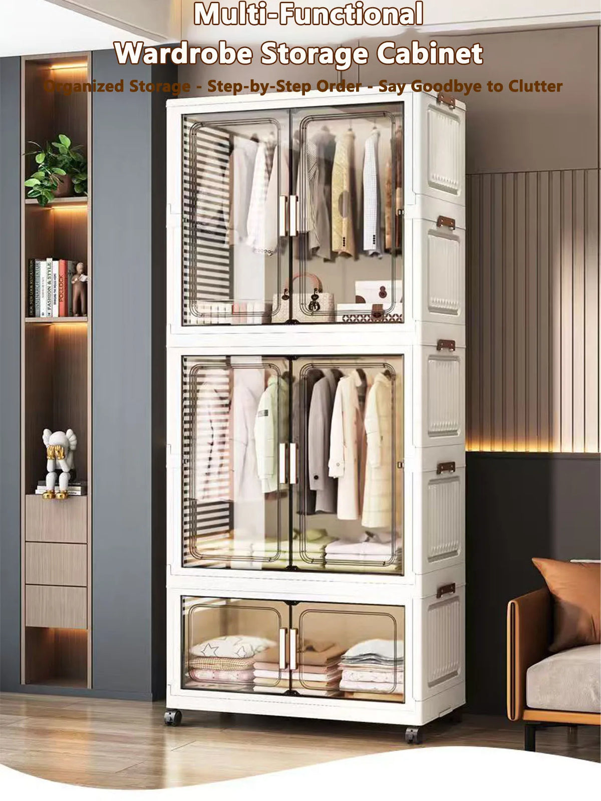 Multi-Functional Folding Storage Cabinet Doors White/Black/Gray
