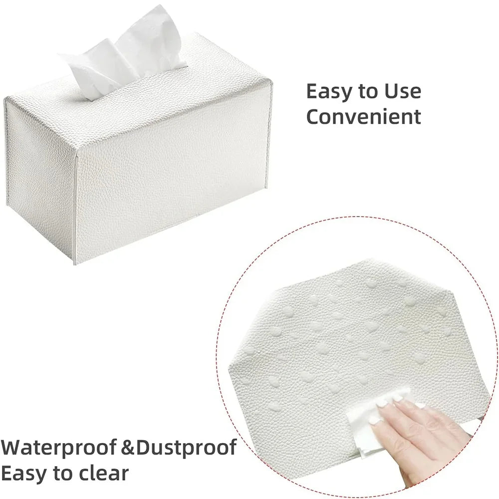 1pc Tissue Box Cover Refined Pu Leather Foldable