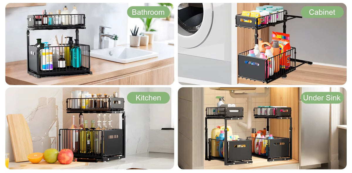 Layer Pull Out Cabinet Organizer Adjustable Storage Under-Sink