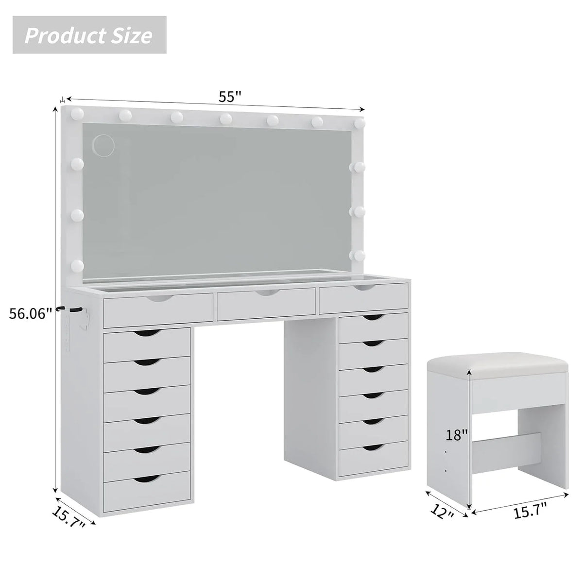 Makeup Vanity Lighted Mirror Charging Station Light Modes