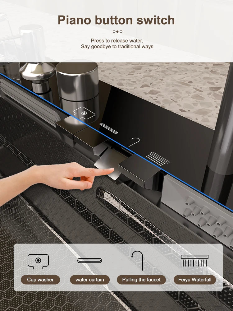 Stainless Steel Waterfall Sink Digital Display Large Slot