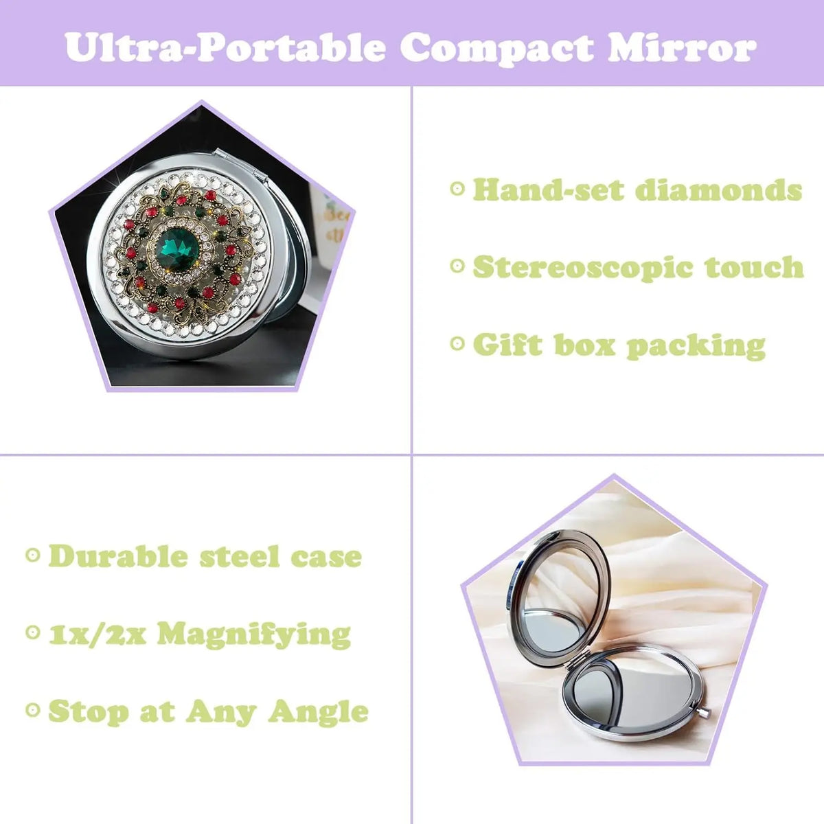 Compact Mirror 1x/2x Magnification Pocket Mirror Women 3inch