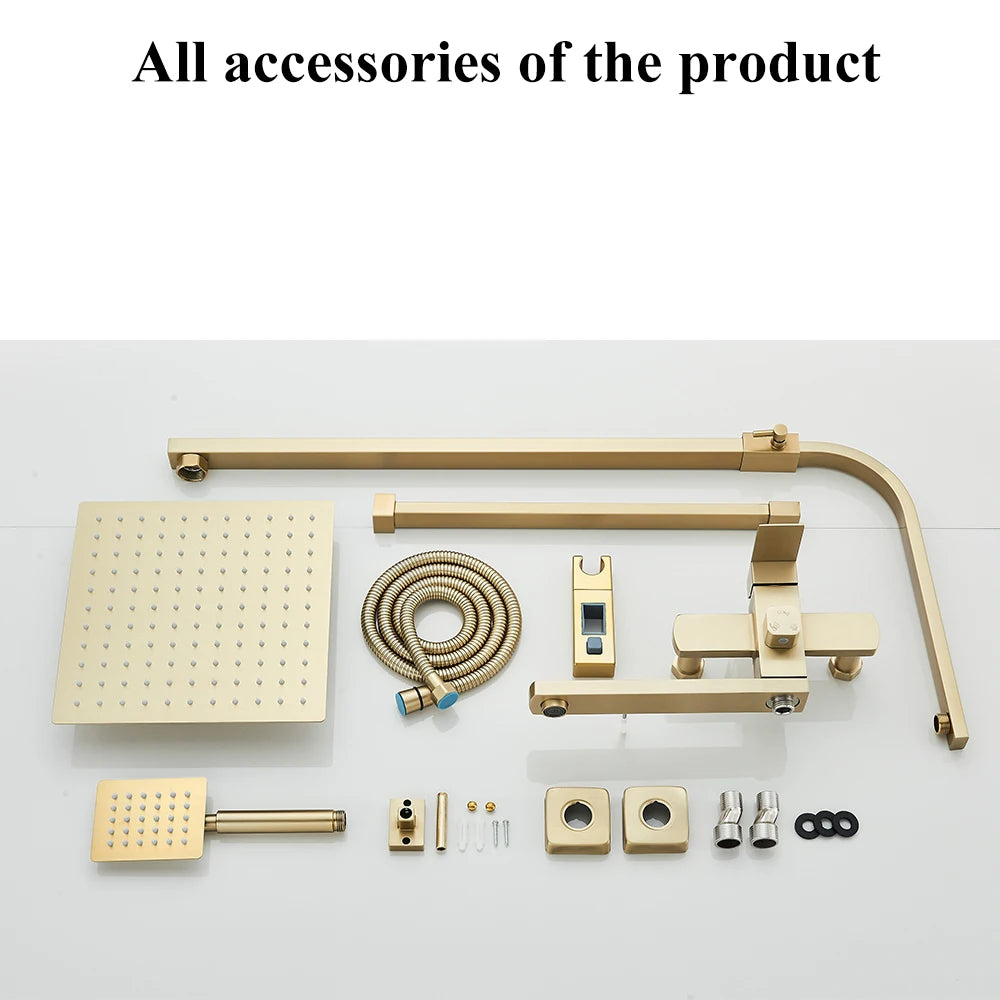 Brushed Gold Rainfall Shower System Cold Bathroom Shower