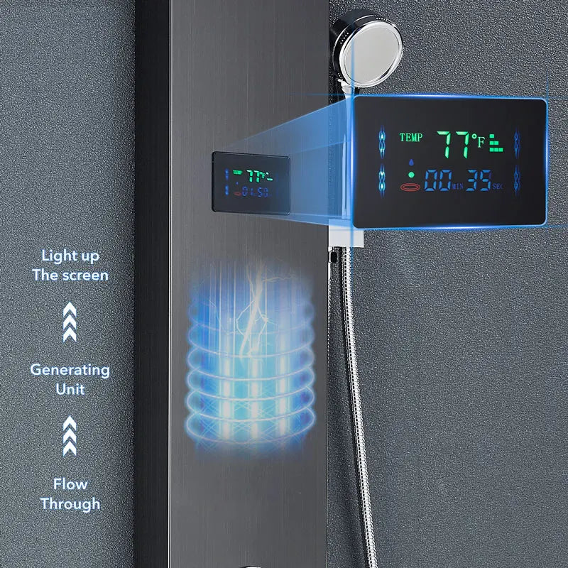 Led Shower Panel Waterfall Rain Temperature Digital Display