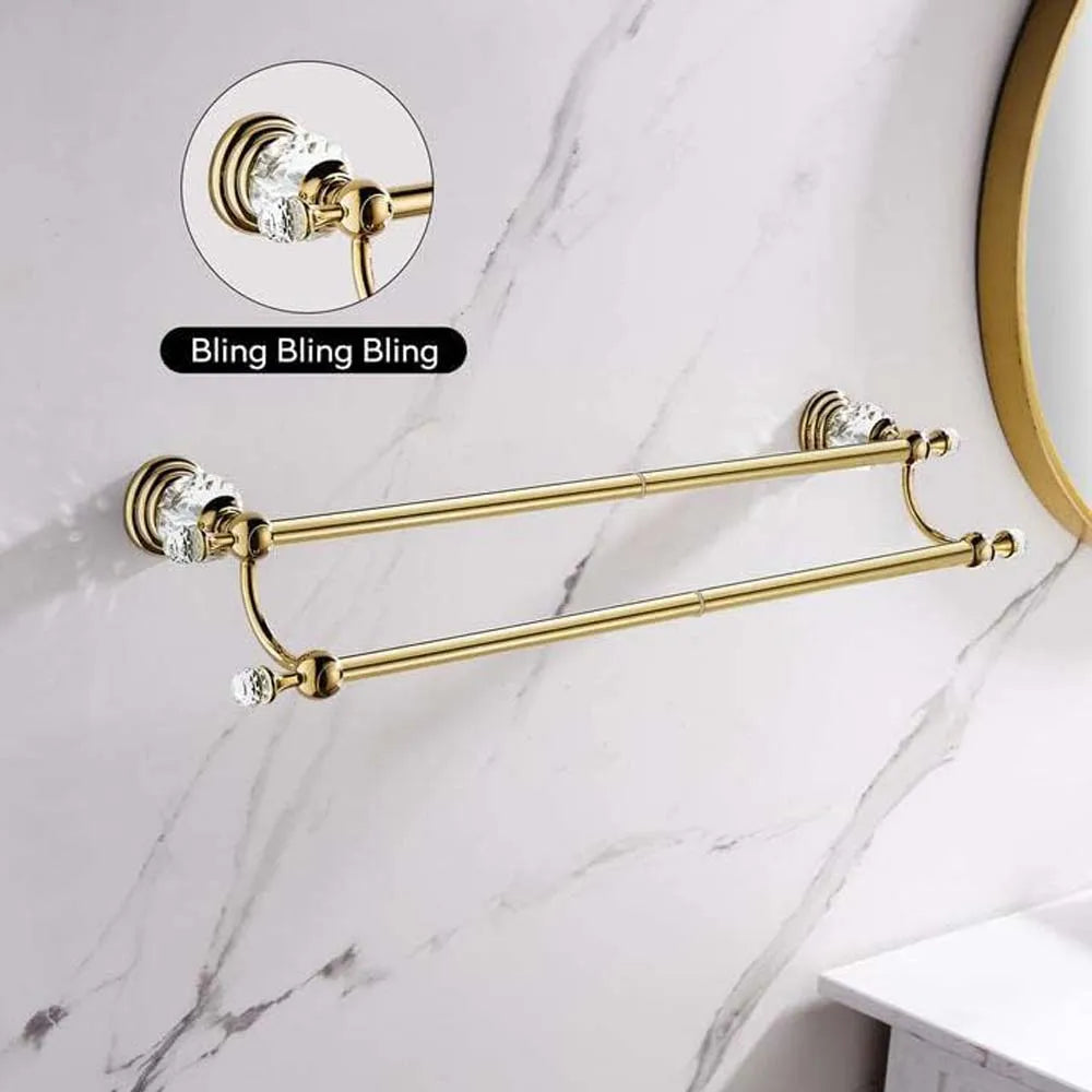Luxury Crystal Gold Bathroom Hardware Wall Mounted Retractable