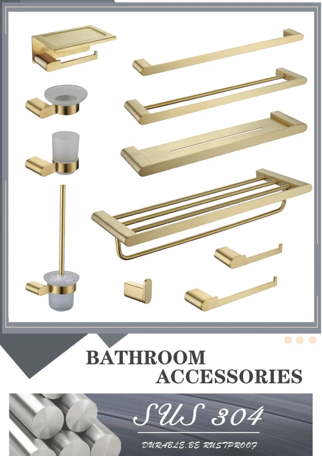 Brushed Gold Bathroom Toilet Brush Holder Toilet Paper