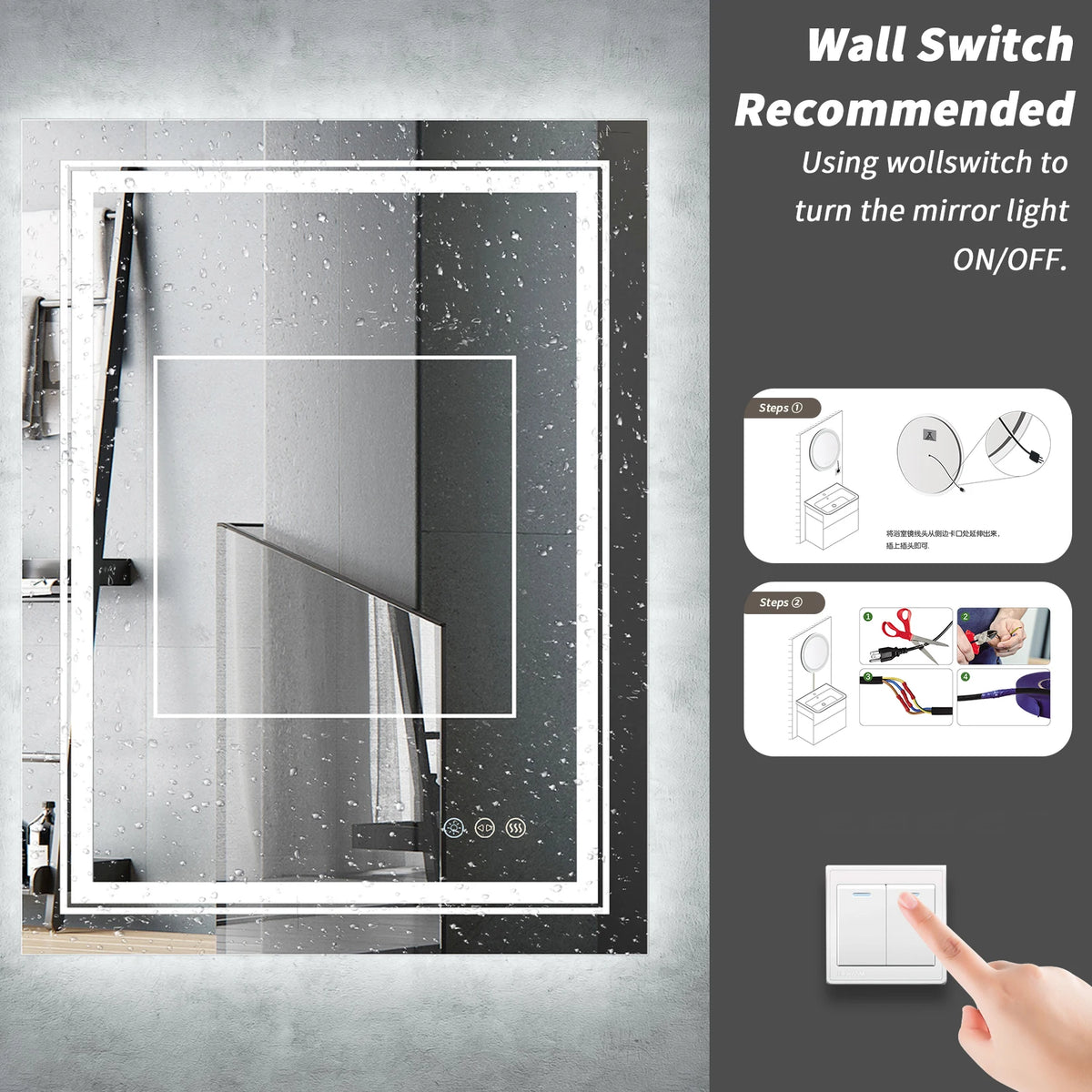 Luvodi Led Mirror Bathroom Wall Mounted Magnifying Mirror
