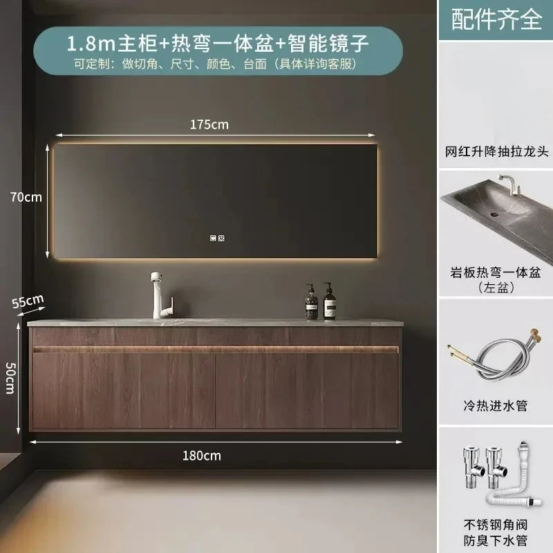 Light Luxury Bathroom Cabinets Rock Slab Integrated Washbasin
