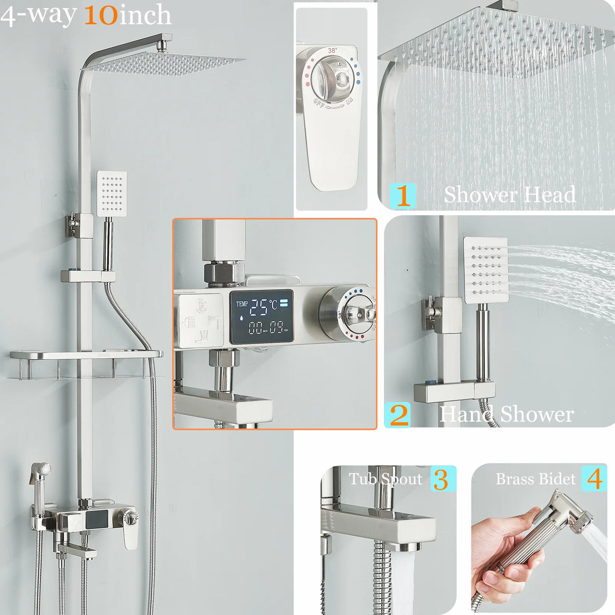 Ulgksd Thermostatic Shower Faucet Full Bathroom Rainfall Mixer
