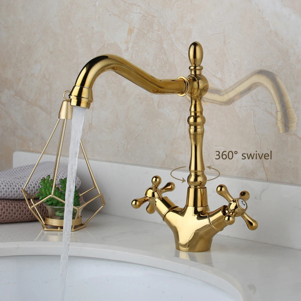 Kemaidi Golden Bathroom Basin Sink Faucet 360 Swivel