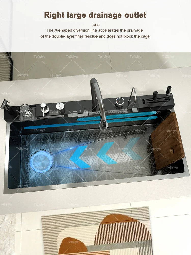 Various Waterfall Sink Stainless Steel Large Slot Digital