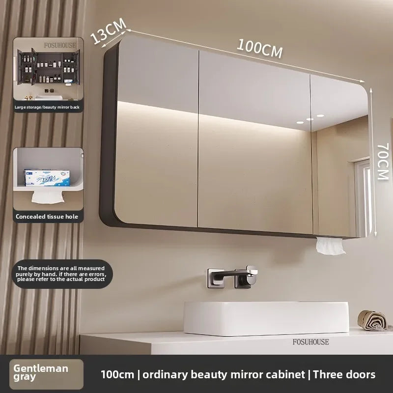 Arc-Shaped Smart Bathroom Mirror Cabinet Wall-Mounted Bathroom