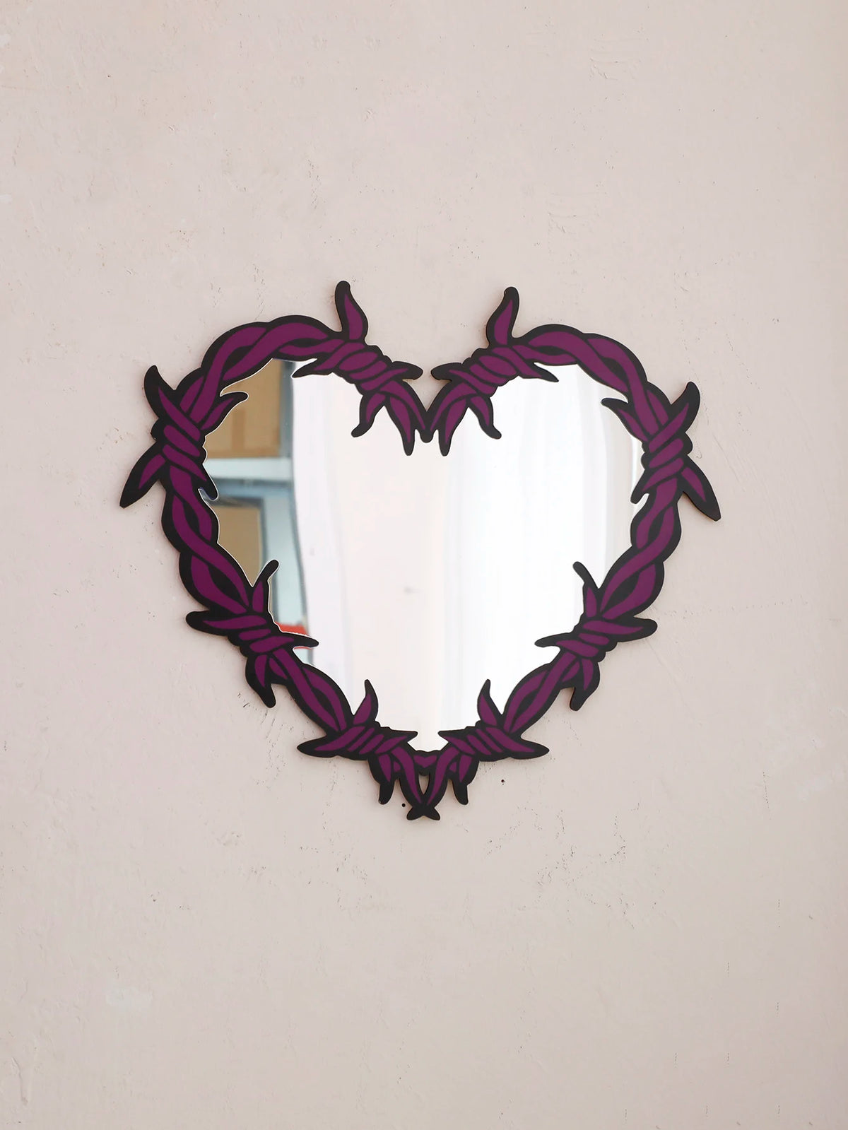 Purple Gothic Barbed Wire Heart Wall Mirror Witchy