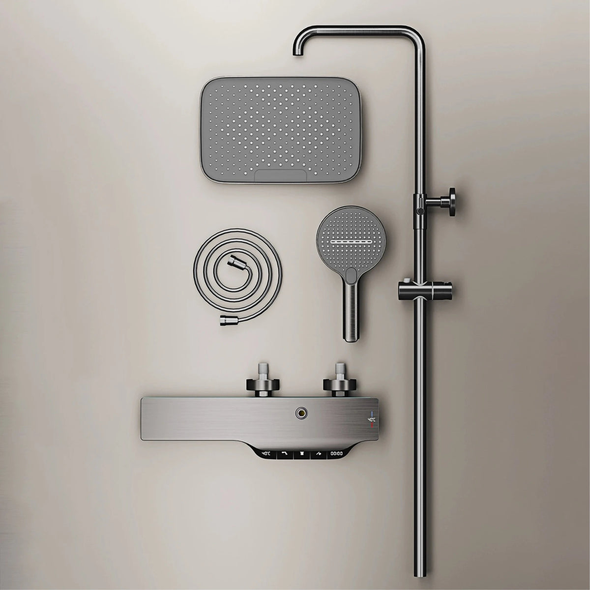 Luxury Brass Gun Gray Shower System Intelligent Led