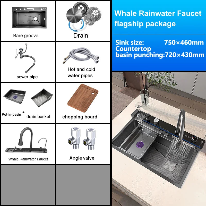Stainless Steel Sink Waterfall Wash Vegetables Basin Smart