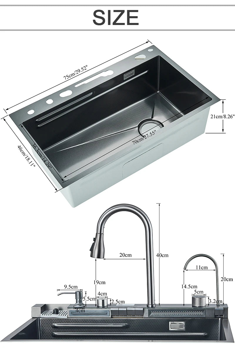 Stainless Steel Sink Faucet Digital Display Large Bowl