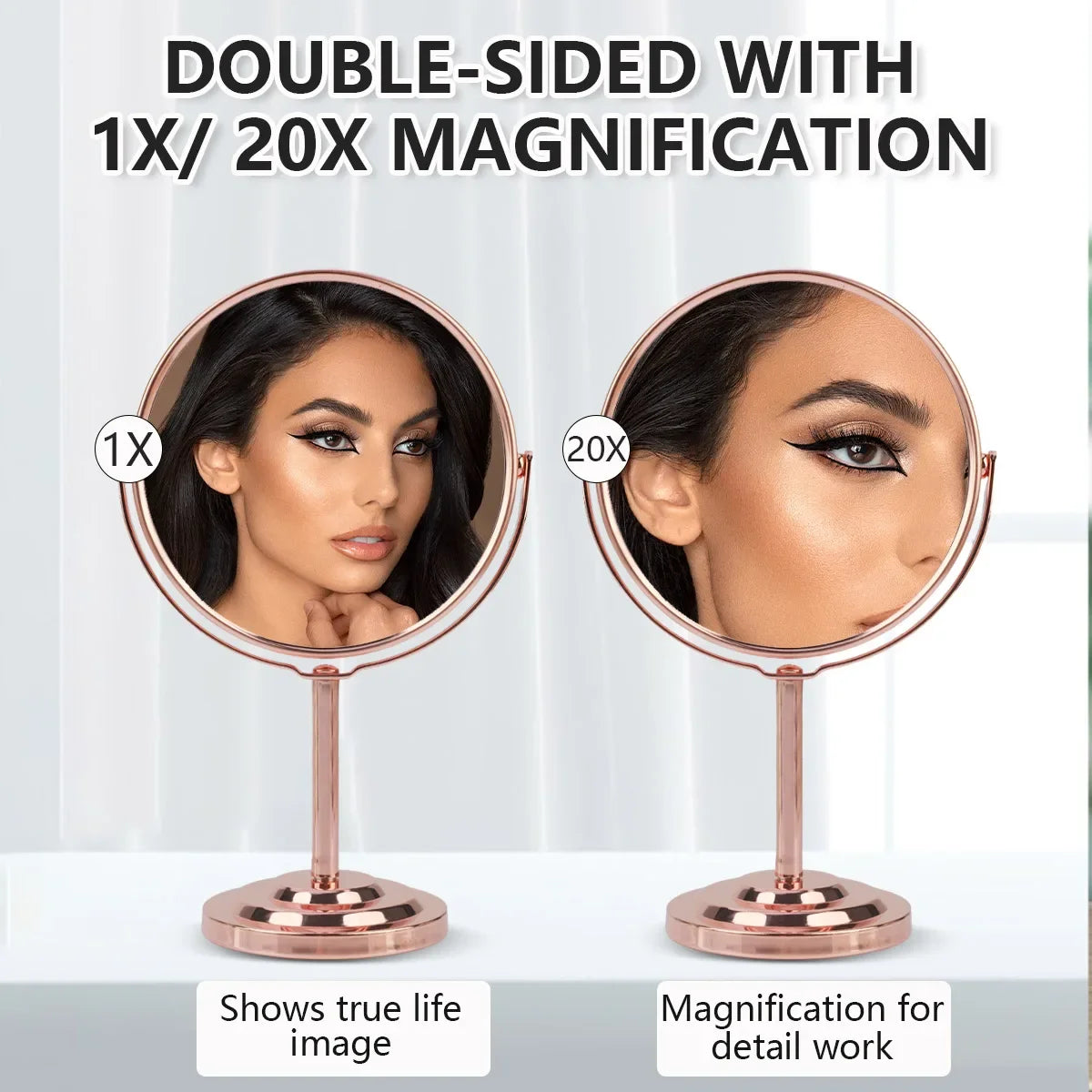 3/4/5 Inch Double-Sided Makeup Mirror 2x Magnification Clear