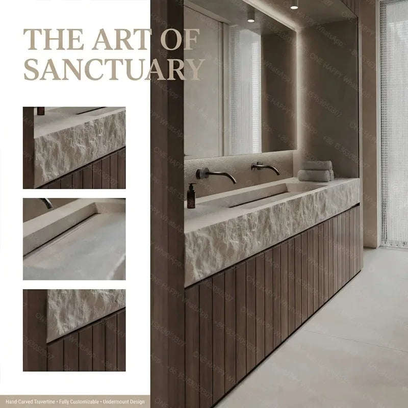 Any Size Custom Wall Mounted Washbasin Rough Travertine