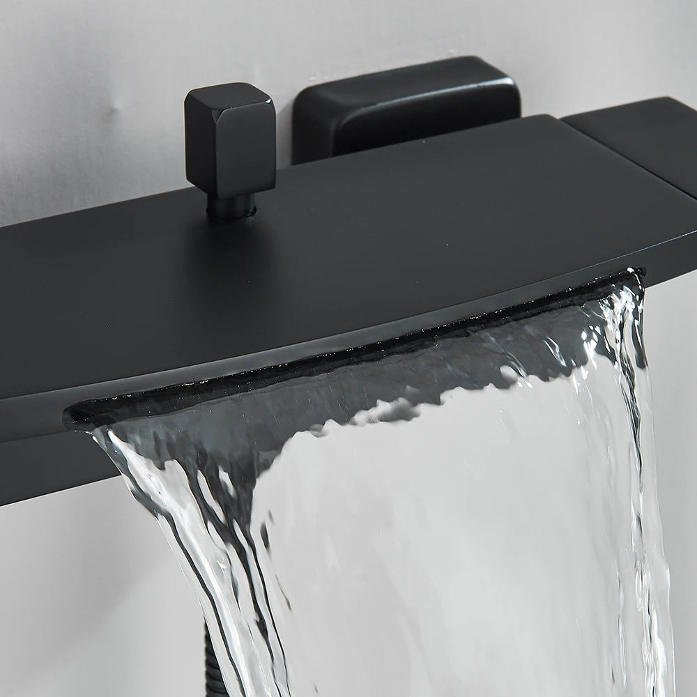 Black Waterfall Bathtub Shower Faucets Wall Mount Shower
