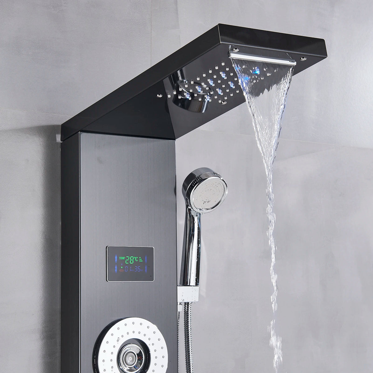 Black Led Shower Panel Column Shower Faucet Bathtub