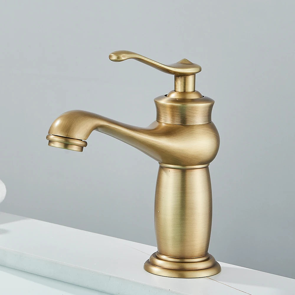Luxurious Antique Bathroom Basin Faucet Brass Deck Mounted