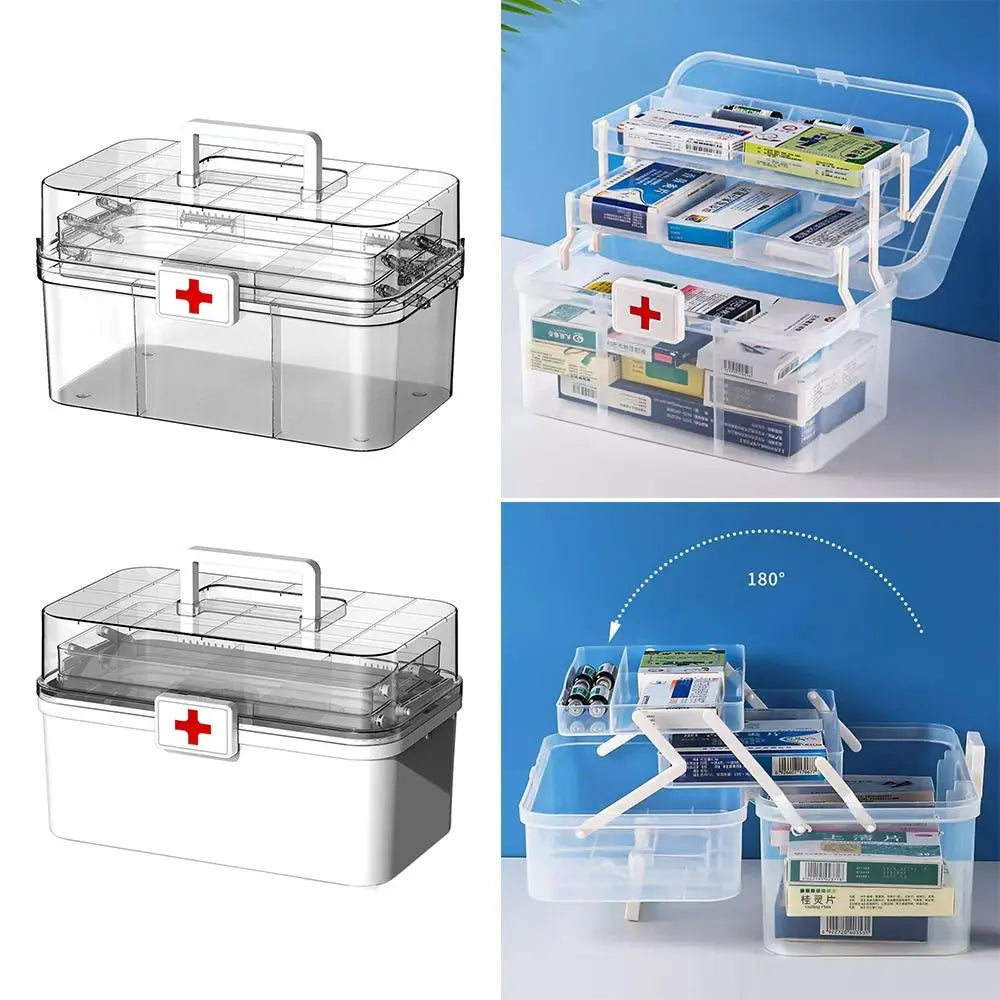 Plastic 3-Layers Medicine Box Sorting Storage Dustproof Drug