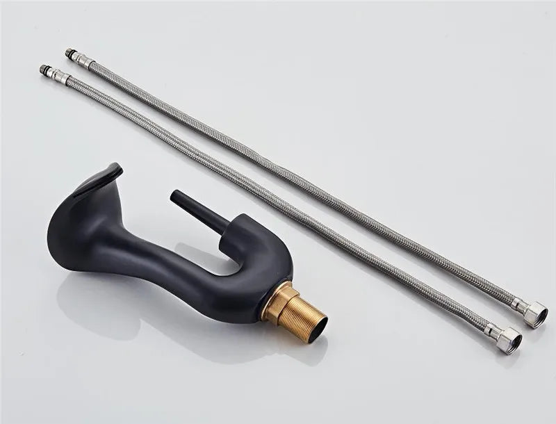 Tuqiu Black Bathroom Faucet Brass Gold Basin Faucet