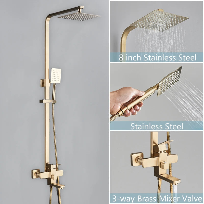 Brushed Gold Bathroom Shower Faucet Brass Bath Faucet