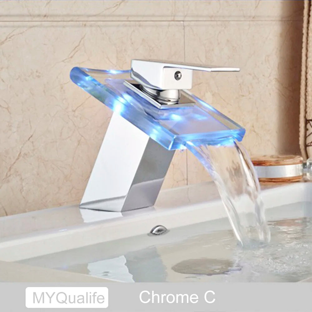 Luxury Led Color Changing Waterfall Basin Sink Faucet