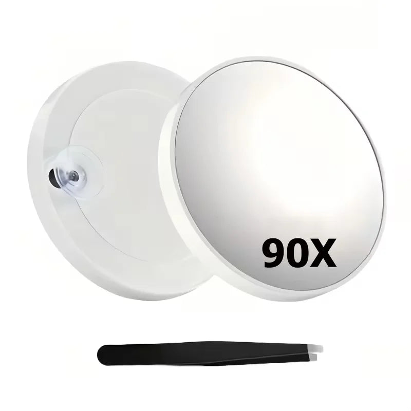 90x Magnifying Makeup Mirror Dual Suction Cups Tweezers
