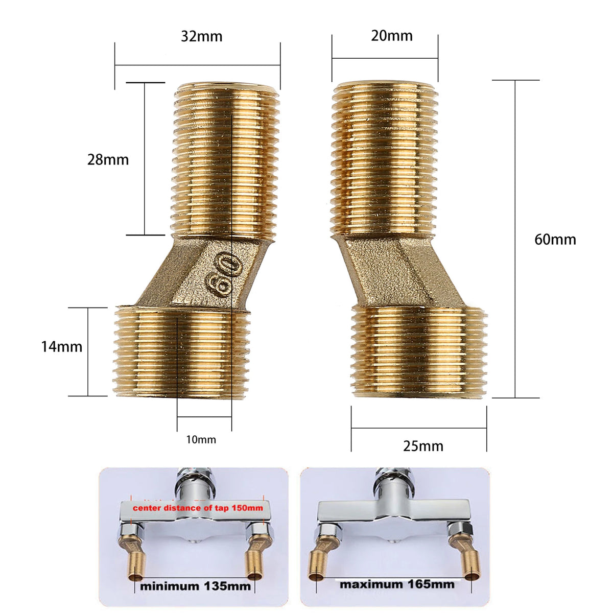 2pcs Adjustable Bathroom Shower Faucet Adapter Brass&Stainless