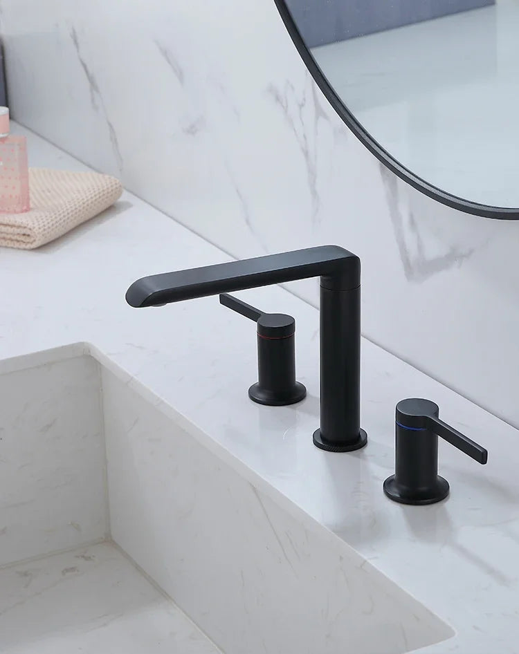 Brushed Gold Bathroom Widespread Basin Faucets Soild Brass