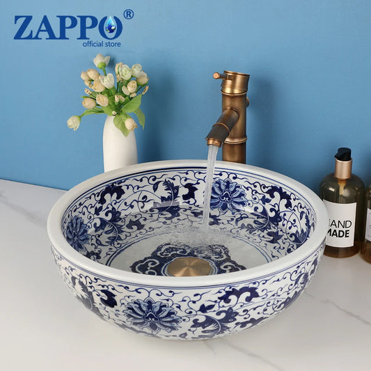 Zappo Jindezhen Ceramic Bathroom Vessel Sink Faucet Combo