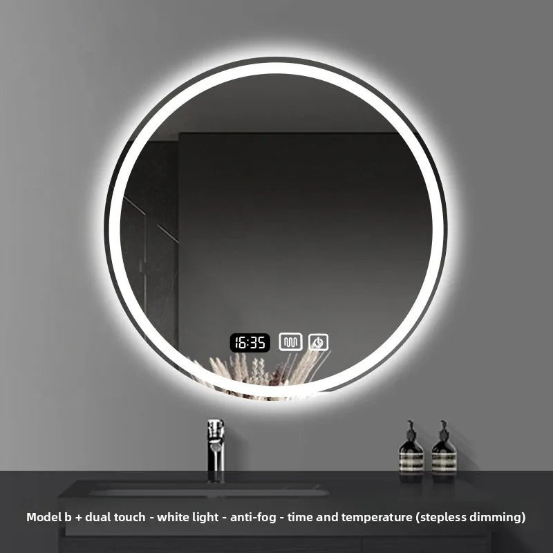 Round Smart Bathroom Mirror Wall-Mounted Led Light Touch