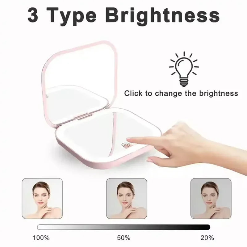 2x Magnifying Compact Vanity Makeup Mirror Lights Travel