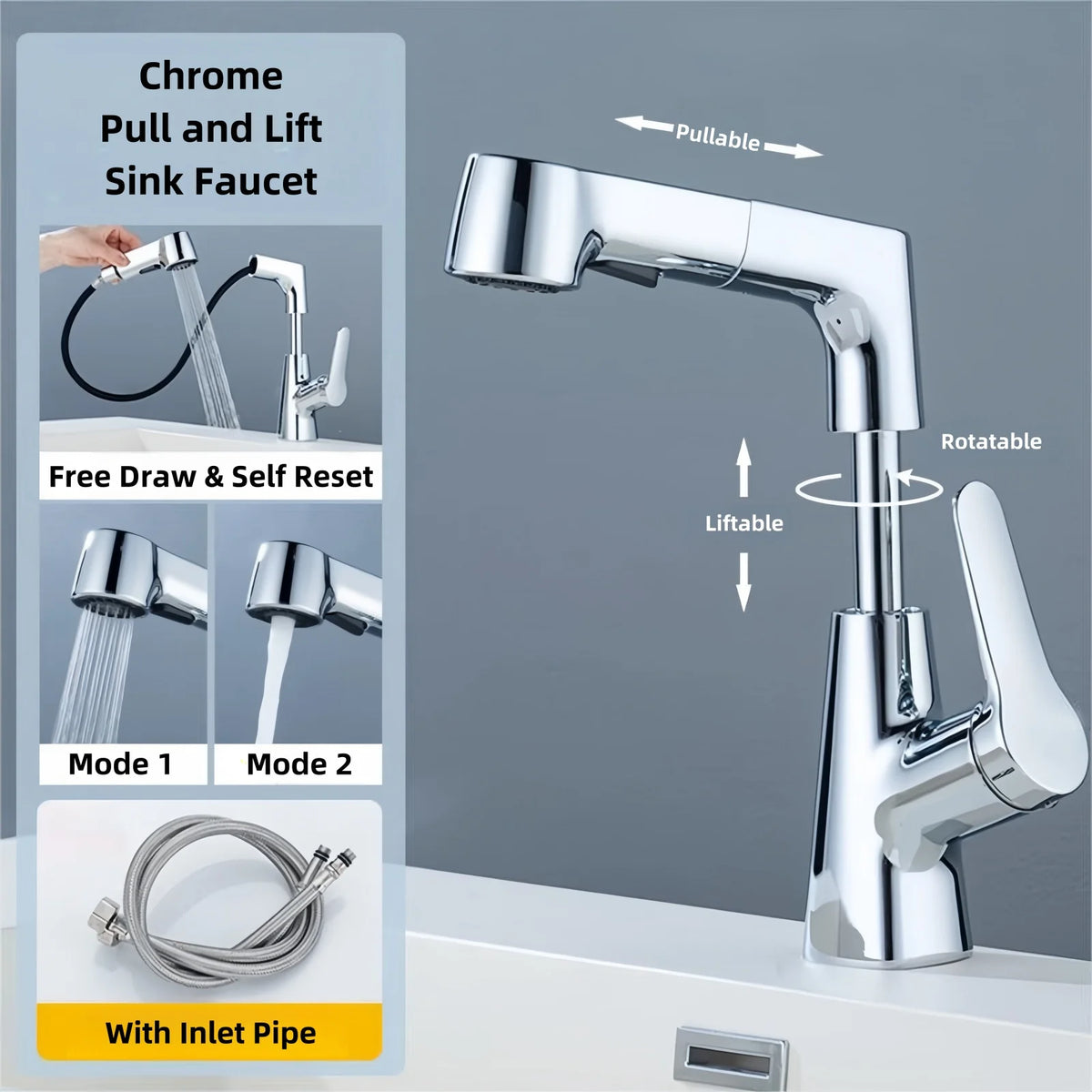 Bathroom Sink Faucet Pull Out Sprayer Handle Hole