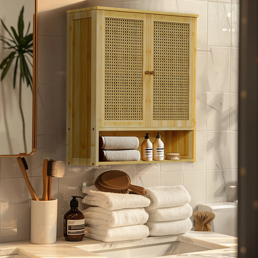 Wooden Storage Cupboard Wall Mounted Medicine Cabinet Unit