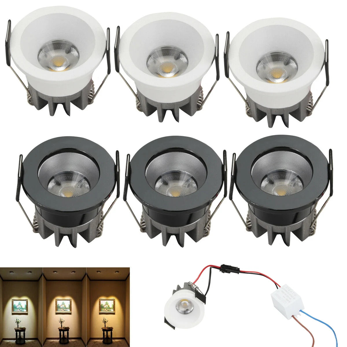 5pcs 40mm 57inch Dimmable Mini Led Cob Downlights